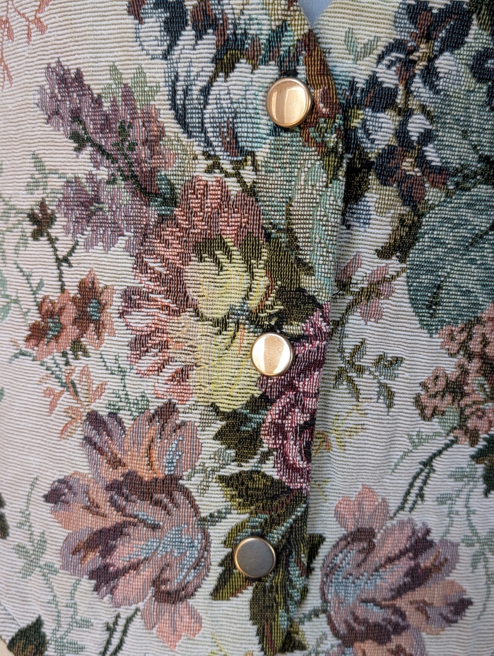 Vintage Huntington Ridge Floral Tapestry Vest Women’s M 12-14 V-Neck Gold Button - Picture 7 of 16